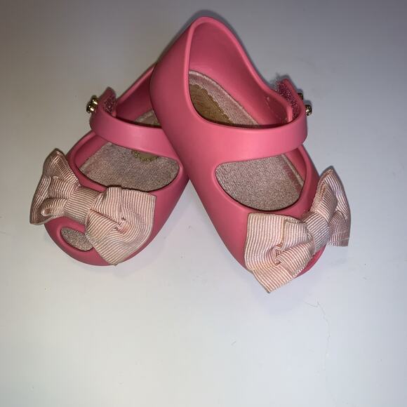 Girl Mini Melissa Rubber Flats Shoes Size 3 Pink With Bow - Picture 1 of 7